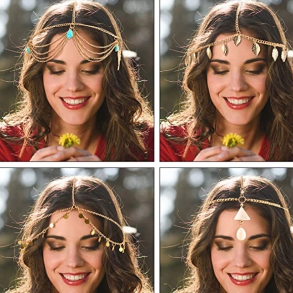 8 Pieces Gold Head Chain Jewelry Boho Headband Head Chain Coins Pearl Tassel Cha - Picture 5 of 6